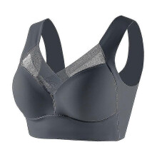 (L, grey) Womens Wireless Bra, Full-coverage Pullover Stretch-knit Bra, Smoothing T-shirt Bra