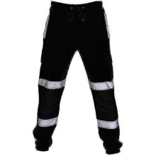(3XL, Black) Adults Safety Work Trousers Hi Vis Viz Visibility Elastic Waist Sweatpants