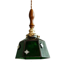 Vintage LED Pendant Lights Fixture Bedside Dining Living Room Loft Colorful Glass Copper Wood Hanging Lamp Lighting