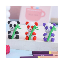 3Pcs/Lot Cute Panda Bamboo Pencil Erasers Soft Rubber Catoon Pen Eraser Fit for Kids School Supplies Office Stationery Gifts