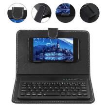 Portable Leather Wireless Bluetooth Keyboard for iPhone Android Smartphone