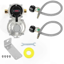 Dual-Tank Propane Regulator with Auto Switch, Heavy-Duty LP Gas Pressure Gauge and Connector Hose QG