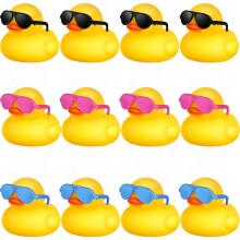 (B) 12 Pcs Rubber Ducks with 12 Sunglasses/ Hats/ Headwear/ Scarf Small Cruise Ducks in Bulk Mini Rubber Duckies Toys Gift
