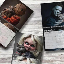 (3pcs) 2026 Halloween Horror Movie & Cats Wall Calendar, Fear Theme Cat Art Calendar Gift for Cat Lovers & Film Lovers