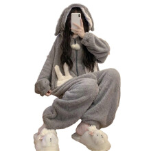(M, Gray) Cartoon Kigurumi Bear Onesies Flannel Hooded Onesies Adults Women Animal Halloween Christmas Cosplay Pajamas Cute Dress Up