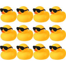 (D) 12 Pcs Rubber Ducks with 12 Sunglasses/ Hats/ Headwear/ Scarf Small Cruise Ducks in Bulk Mini Rubber Duckies Toys Gift