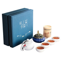 (Matt White) Porcelain Tea Set with Incense-Burner Holder Chinese Style Household Teaware Holiday Present for Tea Lovers