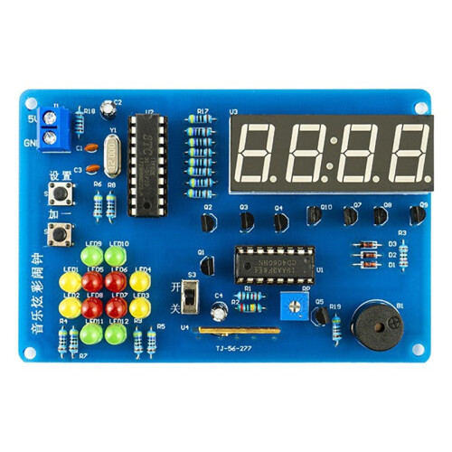 Colorful LED Musical Alarm Clock DIY Soldering Kit - Microcontroller-Based 4 Digital Clock  Training TJ-56-277