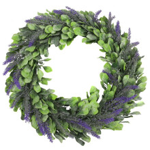 Couronne de porte d'entrée 45 cm (18 pouces) en buis artificiel, idéale pour Noël, mariage, hiver, printemps, été et automne. Décoration