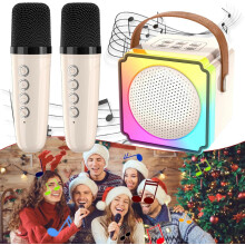 Glistenwing Mini Karaoke Gép 2 WL Mikrofonnal, Öt Hangeffekttel és Színes LED Fényekkel