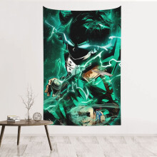 Tapisserie murale verticale vintage Deku Midoriya Izuku, 152 x 102 cm, pour chambre ou salon, style rétro beige et coloré.