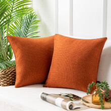 Coussin décoratif d'extérieur Phantoscope Classic, tissé texturé, épais, uni, à carreaux, orange, lot de 2, pour terrasse, 45,7 x 45,7 cm (18 x