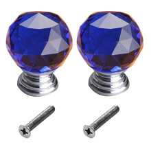 Farfi2Pcs30mm Pomello a forma di sfera in vetro di cristallo con base in lega di zinco per mobile (blu)