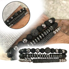 Pura Vida Bracelet Set Bar Charm Beads 3 pcs