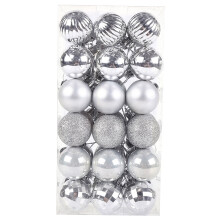 HEVIRGO Lot de 36 décorations de Noël de 4 cm, plaquées argent, incassables et résistantes à la décoloration, avec trou de suspension - Argent