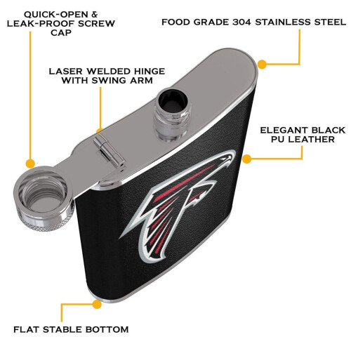 Falcons Flagon Hip Flask8oz, Ανοξείδωτο ατσάλι και δέρμα κατάλληλο για τρόφιμα, Συμβατό με 2
