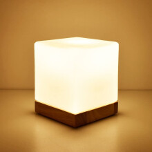 WOVTE Cube Glass Table Lamp Oak White E27 Dimmable LED