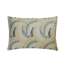 Housse de coussin lombaire bleue faite main 30 x 60 cm (12 x 24 pouces), coussin oblong en lin brodé et dentelle, motif floral style moderne - effet