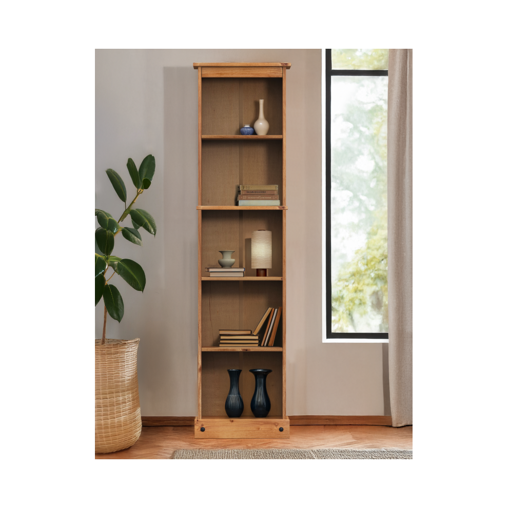 Mercers Furniture Corona Bookcase Tall Narrow Large Display Shelf Solid Wood Pine Wooden Slim