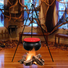 Chaudron de sorcière Sulgyt, décoration d'Halloween. Grand chaudron de sorcière en plastique noir sur trépied avec éclairage.