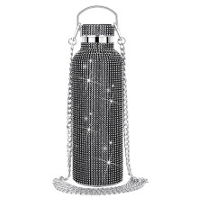 Bouteille isotherme diamant 750 ml avec chaîne, gobelet isotherme strass, bouteille d'eau à paillettes, cadeau pour fille et femme (noir)