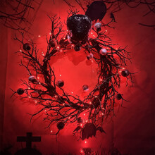 Couronne de porte d'Halloween noire YiFudd avec rose, 38 cm, pour porte d'entrée, décoration gothique d'Halloween.