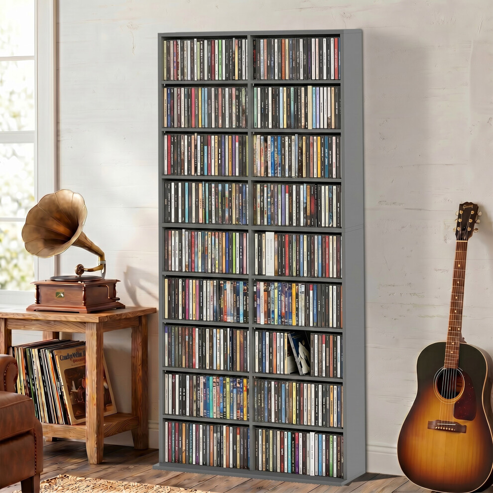 Homcom 640 Cd Storage Unit 360 Dvd Storage Tower W/ 18 Compartments Grey
