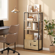HOMCOM Industrial Bookshelf with 1 Cabinet and 2 Drawers, Natural Wood