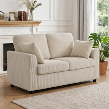 HOMCOM 2 Seater Sofa, Corduroy Small Couch with Spring Cushion, Beige