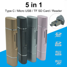 SUSUchens 5-i-1 Type C Micro USB TF SD-kortleser Telefon OTG-adapter for MacBook Windows Svart