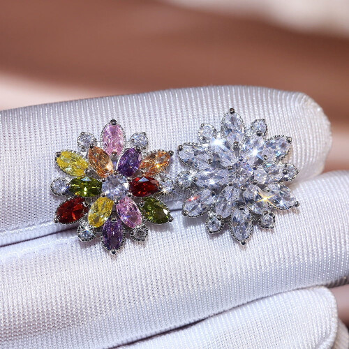 Sunflower Stud Earrings Women's Copper with Zircon 2