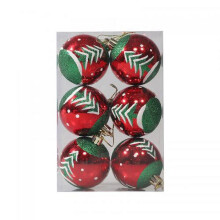 Lot de 6 décorations de Noël incassables en plastique rouge, vert et blanc de 6 cm (2,36 pouces) avec ficelle, compatibles avec la décoration à