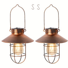 Lot de 2 lanternes solaires - Ampoule Edison blanc chaud, suspension en métal de 26 cm (10,3 pouces) compatible avec jardin, terrasse, cour, allée,