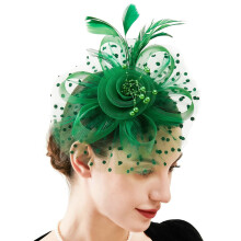Bandeaux Warkul pour cheveux de femme, ornés de perles, à pois, avec pince en métal, style fascinateur, en maille, avec fleurs et plumes.
