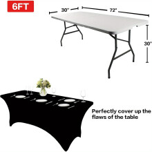 DEKAXID Lot de 2 nappes extensibles noires en spandex (1,20 m/1,80 m/2,40 m), lavables et ajustées pour tables rectangulaires, protection de table