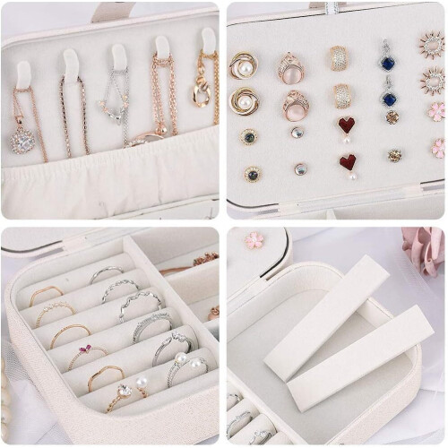 Jewelry Box PU Leather Double Layer White 2
