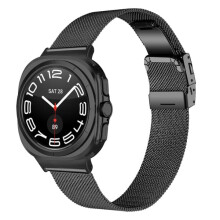 Compatível com Samsung Watch8/Watch Ultra2 - Pulseira Milanese em aço inoxidável, comprimento ajustável para máximo conforto, cor preta.