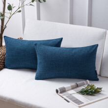 Coussin décoratif carré Phantoscope en imitation lin texturé, 30 x 50 cm, bleu marine, lot de 2