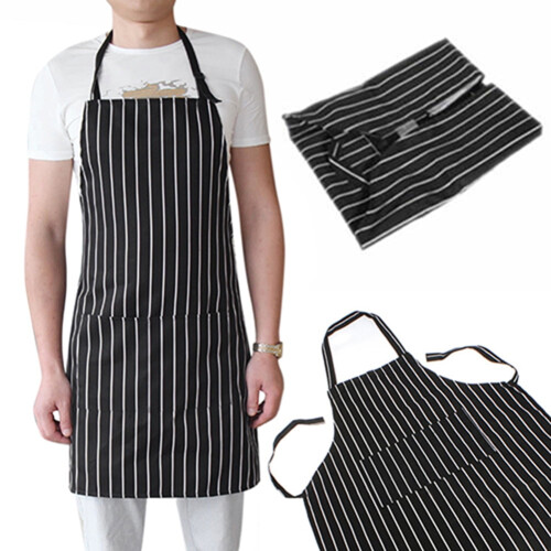 Dengjunhu Ρυθμιζόμενη Ποδιά Chef Works A100-BCS για Άνδρες, Μαύρη Ρίγα Κιμωλίας