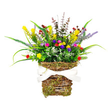 Couronne printanière suspendue de fleurs sauvages colorées, guirlande de fleurs artificielles en panier pour porte d'entrée, décoration murale,