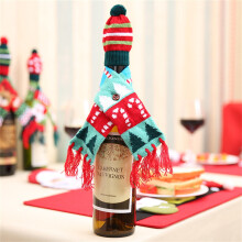 Saldi di fine stagione - Set composto da copribottiglie natalizi e sciarpa/cappello in maglia, compatibile con bottiglie di vino, decorazione