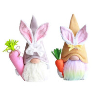 Lot de 2 peluches lapins et gnomes de Pâques faits main, sans visage, pour décorer une table, une fête de printemps ou la maison. Cadeaux.