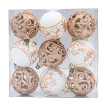 Boules de Noël Bocqde - Coffret de 9 pièces - Boules de Noël peintes et ajourées de 6 cm - Décorations pour sapin de Noël
