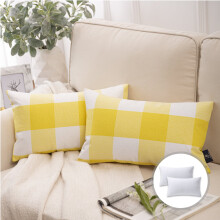 Set di cuscini decorativi natalizi Phantoscope, serie Buffalo Checker Plaids, con imbottitura inclusa, 30 x 50 cm, giallo e bianco, confezione da 2.