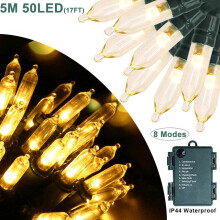 « Guirlande lumineuse de Noël HESHENG à piles, 50 LED, 5,2 m (17 pi), ampoules transparentes, pour sapin de Noël, décoration de maison et de