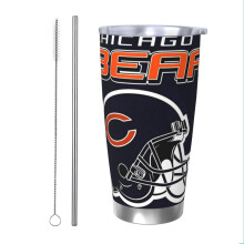 Gobelet isotherme en acier inoxydable 304, motif Bears Football Team, 590 ml (20 oz), avec couvercle et paille, compatible avec les porte-gobelets de