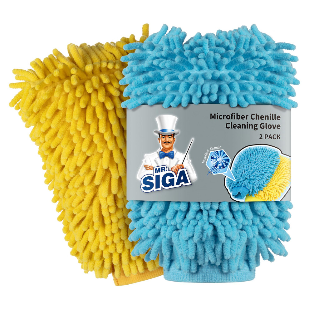 Mr.siga Microfiber Car Wash Mitt, Pack Of 2, & Blue/Yellow 840095892438