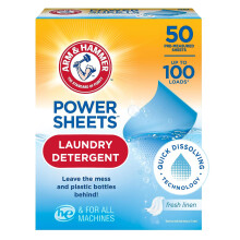 Arm and Hammer Power Laundry Detergent, Fresh Linen Laundry Sheets 50ct, up to 100 Small Loads, Ult