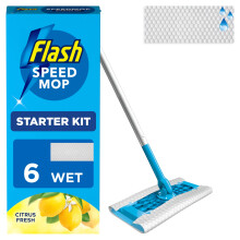 Flash Speedmop Wet Mop Floor Cleaner Starter Kit For Cleaning Floors, Includes: 1 Mop, 6 Wet Refill