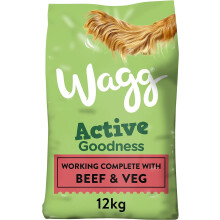Wagg Active Goodness Complete Dry Adult Dog Food Beef & Veg 12kg - For All Active Working Dog Breed